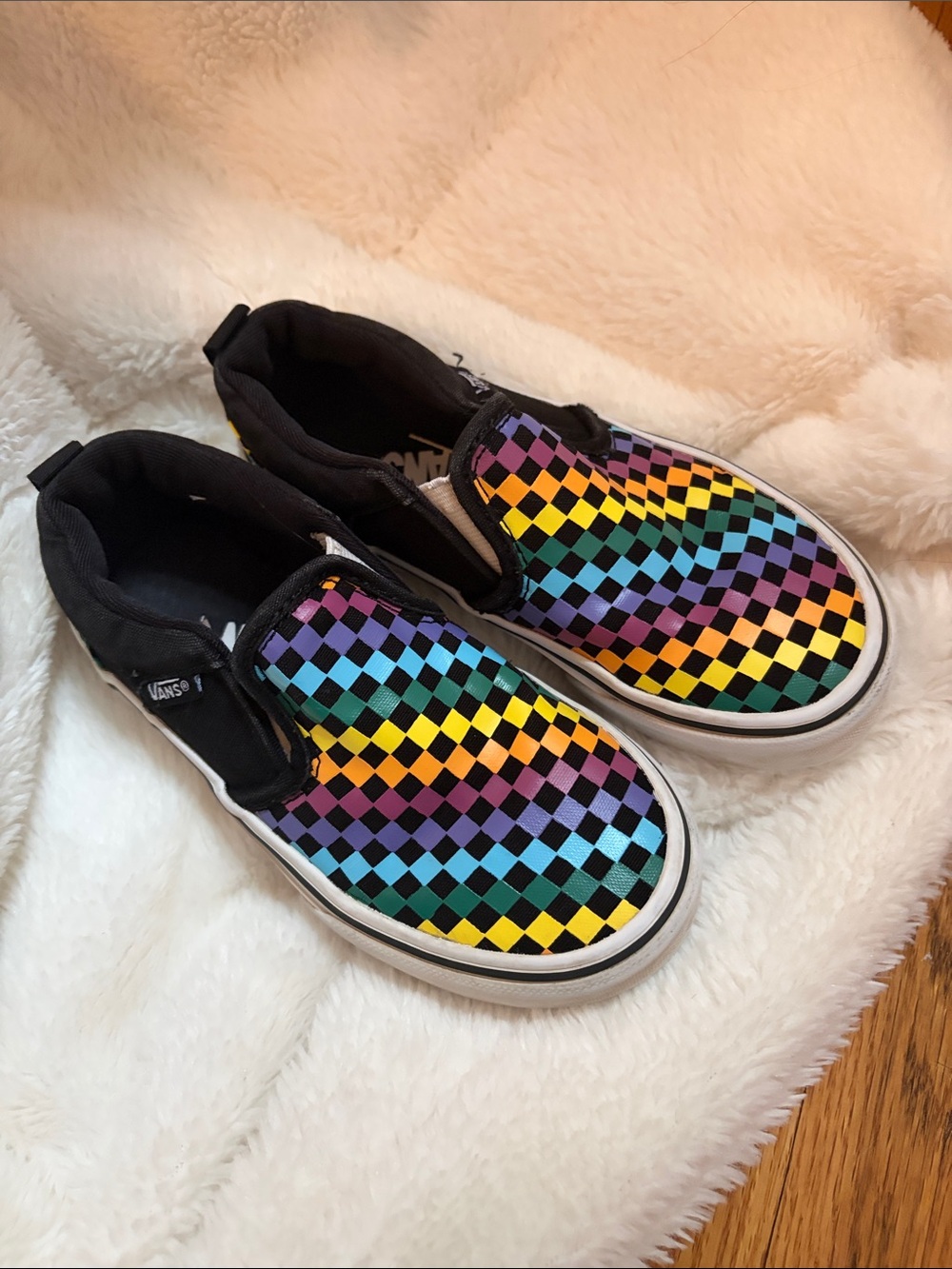 Vans Kids Slip-On Checkerboard Rainbow Slip-Ons
